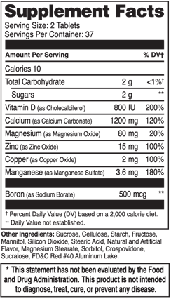Calcium 600+D3 PLUS Supplement Facts