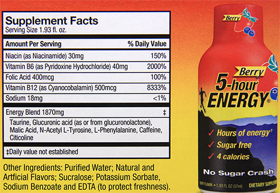 5-Hour Energy Supplement Facts
